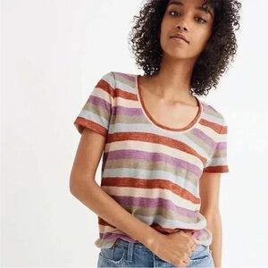 Madewell Striped Scoop-Neck Tee in Rust, Lavender & Cream